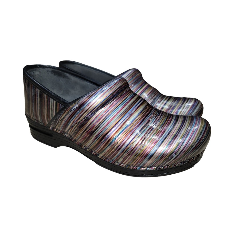 Dansko Professional XP Multi-Colored Striped Patent Leather Clogs US 9.5 -10/ 40